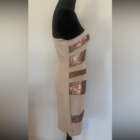 ALEXIA ADMOR One Shoulder Beige Sequins Fitted Bodycon Cocktail Party Dress Sz M - Picture 8 of 12